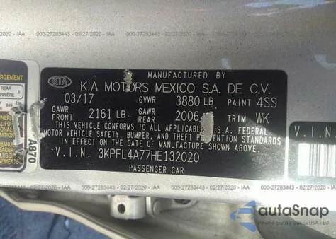 2017 Kia Forte Lx из США, поврежденный, VIN 3KPFL4A77HE132020